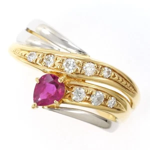 Platinum 900 18K Yellow gold ring 11.5 size Ruby Diamond Free shipping Used - Picture 1 of 9