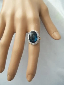 Blau & Kristall Strass Halo Stil 18K GEPAD Gelbgold plattiert Ringgröße 5,5 - Bild 1 von 11