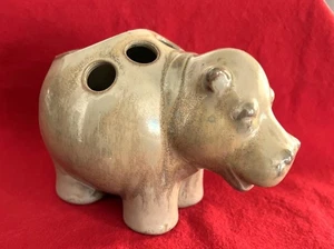 Vintage Pier 1 Art Pottery Ceramic Hippo 4" Flower Frog Toothbrush Toothpaste - Picture 1 of 8