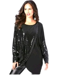 Roaman's Tunika Top Damen Pailletten asymmetrisch drapiert Oversize Party Glam Gr. L - Bild 1 von 12