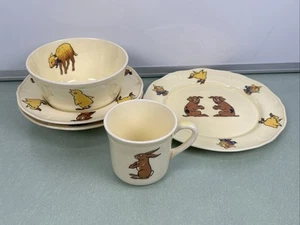 Vintage Mount Clemens Kids Children’s Plate Cup Bowl Dish Set Cat Dog Duck Farm - Picture 1 of 14