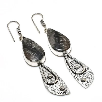 Pendiente de joyería de plata de ley 925 hecho a mano con piedras preciosas de coral Stingrey 1,58" O321 Foto 1 de 2