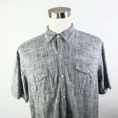 PD&C Mens Polyester Blend Classic Fit SS Button Up Heather Gray Dress Shirt XL - Image 1 of 4