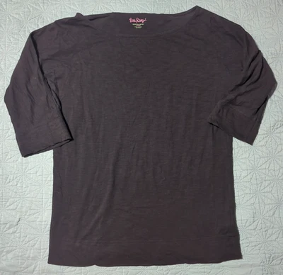 Lily Pulitzer Black Classic Cotton Knit 3/4 Length Sleeve Boat Neck Top Size L - Image 1 of 4