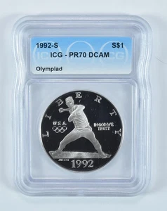 1992-S Olympic Baseball Commemorative Silver Dollar PR70 DCAM ICG *8977 - Picture 1 of 5