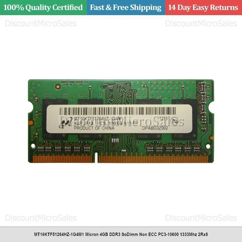 MT16KTF51264HZ-1G4M1 Micron 4GB DDR3 SoDimm Non ECC PC3-10600 1333Mhz 2Rx8 - Image 1 of 1