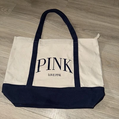 Victoria’s Secret - Rosa - Bolso de Lona - Cierre de Cremallera Borde Azul Marino Foto 1 de 4