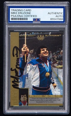 Tarjeta de oro (PSA) firmada por Mike Eruzione 1996 Upper Deck Olympicards Foto 1 de 2