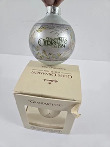 Vtg 1984 Hallmark Glass Ball Christmas Ornament Grandmother Neutral Poinsettia - Picture 1 of 2