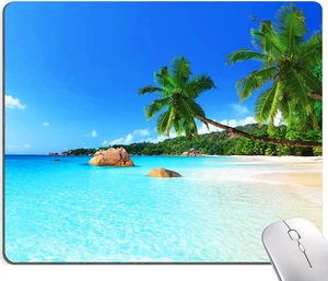 Mouse Pad, Square Beach Style Anti-Slip Rubber Mousepad for Gaming Office Laptop - Picture 1 of 12