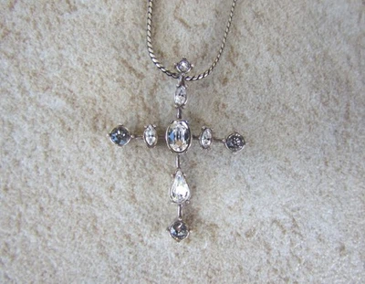 NWT Brighton ONE LOVE CROSS Clear Crystal Silver Pendant Necklace MSRP $58 - Image 1 of 4