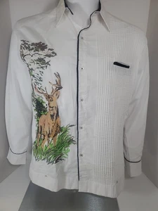 Guayabera Shirt Mens linen MEDIUM White Yuca Embroidery - Picture 1 of 24
