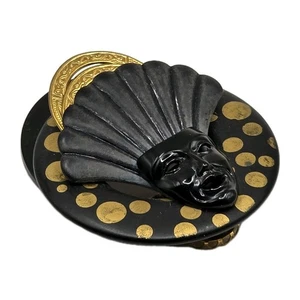 Signed Katrina Mask Brooch Black/Gold - Picture 1 of 6