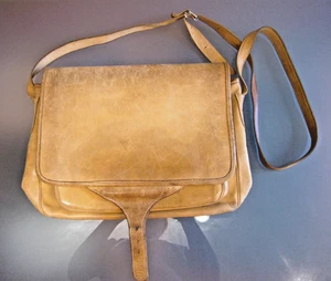 Schulter- Umhänge-Riemen- Arbeitstasche, Unisex, weiches Leder, Hand- Made, 70er - Bild 1 von 4