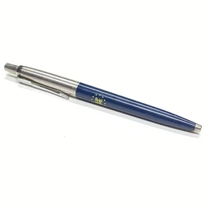 Vintage PARKER JOTTER Ballpoint Pen Navy Blue Plastic & Brushed Steel w/ Ad - Picture 1 of 6