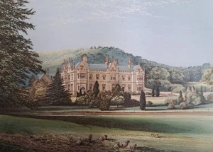 Mamhead House, Dawlish, Devon. Um 1875 echter antiker Druck. - Bild 1 von 4