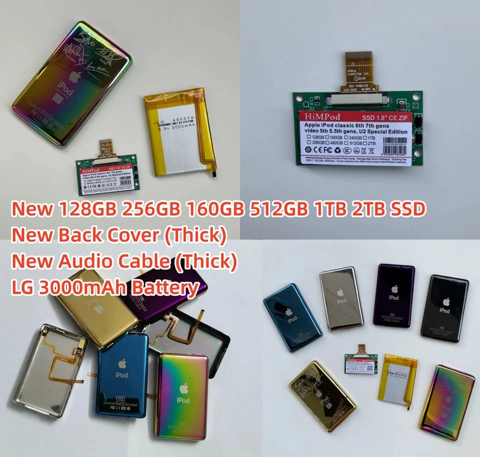 ✅For iPod Classic Video 7th Gen 128/256/512GB/1/2TB SSD+KIT with 3000mAh Battery - Image 1 of 4