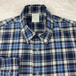 Brooks Brothers Shirt Men's Medium Blue/Gray Plaid Milano Fit Soft Touch - Picture 1 of 9