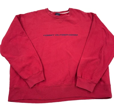 Sudadera De Colección Tommy Hilfiger Hombres XL Roja Cuello Redondo Suéter Años 90 Y2K Bordado Foto 1 de 4