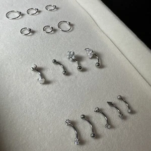 15 Pcs Nose Rings And Curved Eyebrow Ear Lip Bar Navel Rings Piercing Jewelry - Picture 1 of 7