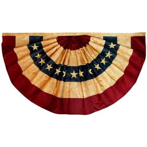 Anley Vintage Style Tea Stained USA Pleated Fan Flag American US Bunting Banner - Picture 1 of 8
