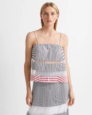 Nuevo con etiquetas Club Monaco Sunburst Tank, M, acordeón plisado cami transparente rojo azul marino, Preppy Foto 1 de 4