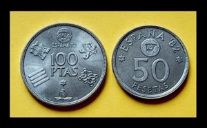 Spagna 2 monete commemorative 50 pesetas 1982 e 100 pesetas 1982 alta qualità - Foto 1 di 2
