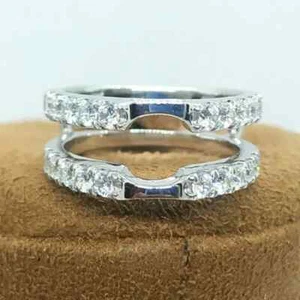 1.44Ct Round Lab Created Diamond Enhancer Guard Wrap Ring 14K White Gold Plated - Picture 1 of 5