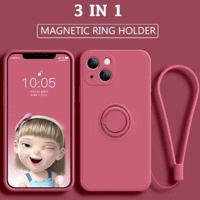 Liquid Silicone Case For iPhone 17 16 15 14 13 12 Pro Max Magnetic Ring Cover