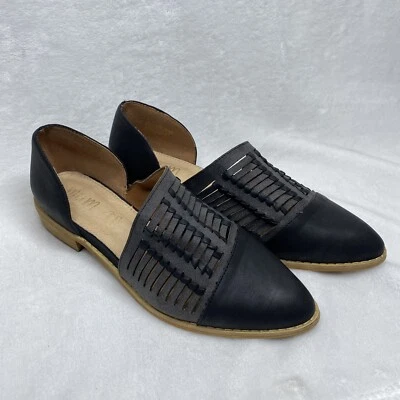 Buckle Mi.iM slides shoes Womens 9 Slate Gray Black Woven D’Orsay Leather - Image 1 of 4