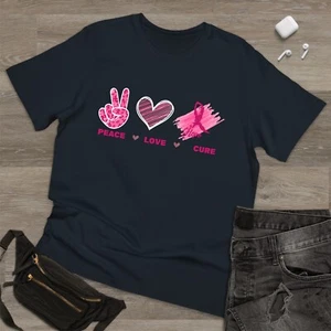 Camiseta Peace Love Cure Hope Cáncer de Mama, Cinta Rosa Concienciación Cáncer de Mama - Imagen 1 de 5
