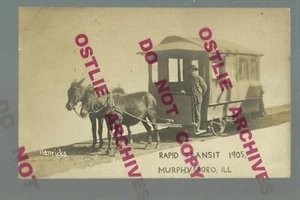 Murphysboro ILLINOIS RPPC 1905 TROLLEY Horse-Drawn STREETCAR nr Carbondale - Bild 1 von 2
