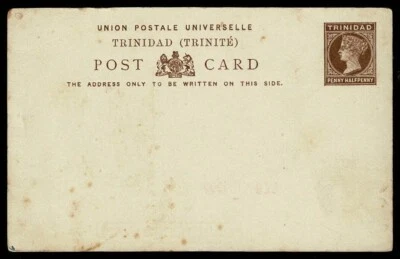 SG34 TRINIDAD postal card Queen Victoria penny halfpenny brown unused Foto 1 de 2