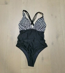 Cupshe Swimsuit NWT 1x Black and White Gingham Halter Vacation Cruise Wear - Picture 1 of 6
