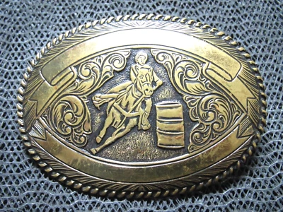 ¡HEBILLA DE CINTURÓN VAQUERO WESTERN BARREL RACING RODEO! ¡VINTAGE! RARO! ¡CRUMRINE! Años 80! Foto 1 de 4