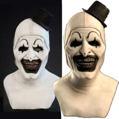 Black Hat Joker Mask Terrifier Art The Clown CosplayLatex Mask Halloween Props - Image 1 of 4