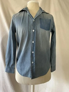 Arizona Jeans Youth M (10/12) Denim Button Up Shirt Roll Up Sleeve Distressed - Picture 1 of 6