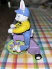 Vintage Pull-Back Wind-Up Plastic Rabbit w/Hat Riding Tricycle