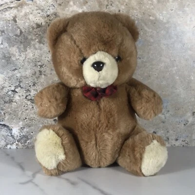 DE COLECCIÓN 1985 MATTEL EMOCIONES MARRÓN OSO DE PELUCHE ROJO CUADROS PAJARITA PELUCHE ANIMAL Foto 1 de 4