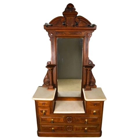 Antique Victorian Walnut Marble Top Drop Center Dresser #21699 Cover