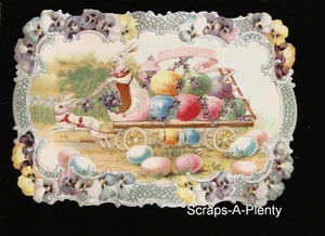 German Vintage Style Scrap Die Cut- Lrg Easter Bunny Delivering Eggs BK5160 - Picture 1 of 1