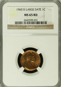1960 D 1C RD Large Date Lincoln Memorial One Cent NGC MS 65 RD - Picture 1 of 2