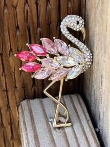 Flamingo Birds Brooch Pin 2Ct Marquise Lab Created Ruby 14K Yellow Gold Plated - Picture 1 of 13