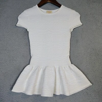 Blusa Feminina Torn By Ronny Kobo XS Marfim Texturizada Peplum Elástica Ajustada Preppy - Imagem 1 de 4