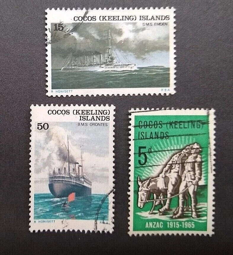 🦋 Islas Cocos (Keeling) - 1963 Desembarco Gallipoli y 1976 ENVÍOS - 3 USADOS Foto 1 de 1