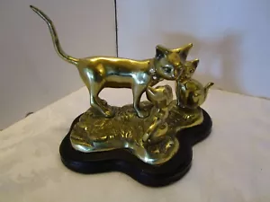 "FIGURA ANIMAL VINTAGE LATÓN 3 GATOS gatitos familia Corea MCM 9,75"" W AÑOS 70" - Imagen 1 de 12