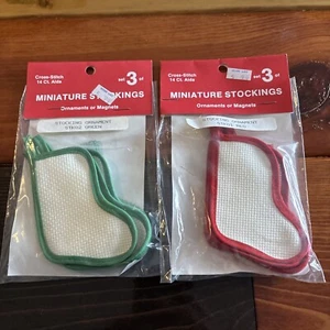 2 Packs Of 3 Miniature Christmas Stockings Cross Stitch 14ct Aida Kapple - Picture 1 of 7