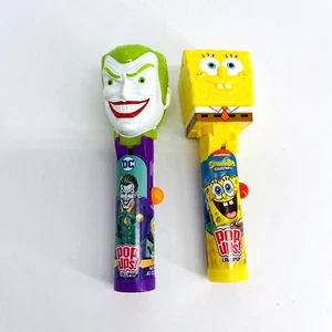 FLIX CANDY PUSH UP SPONGEBOB & DC UNERVISE JOKER KUNSTSTOFF LOLIPOP SUCKER SAVER - Bild 1 von 8