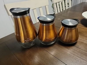 Home Basics 3 Piece Canister Set Copper With Spoons - Picture 1 of 3