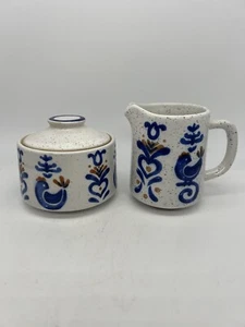 Vintage Gettysburg Avante-Garde Flow Blue Creamer & Sugar Birds Otagiri Japan - Picture 1 of 16